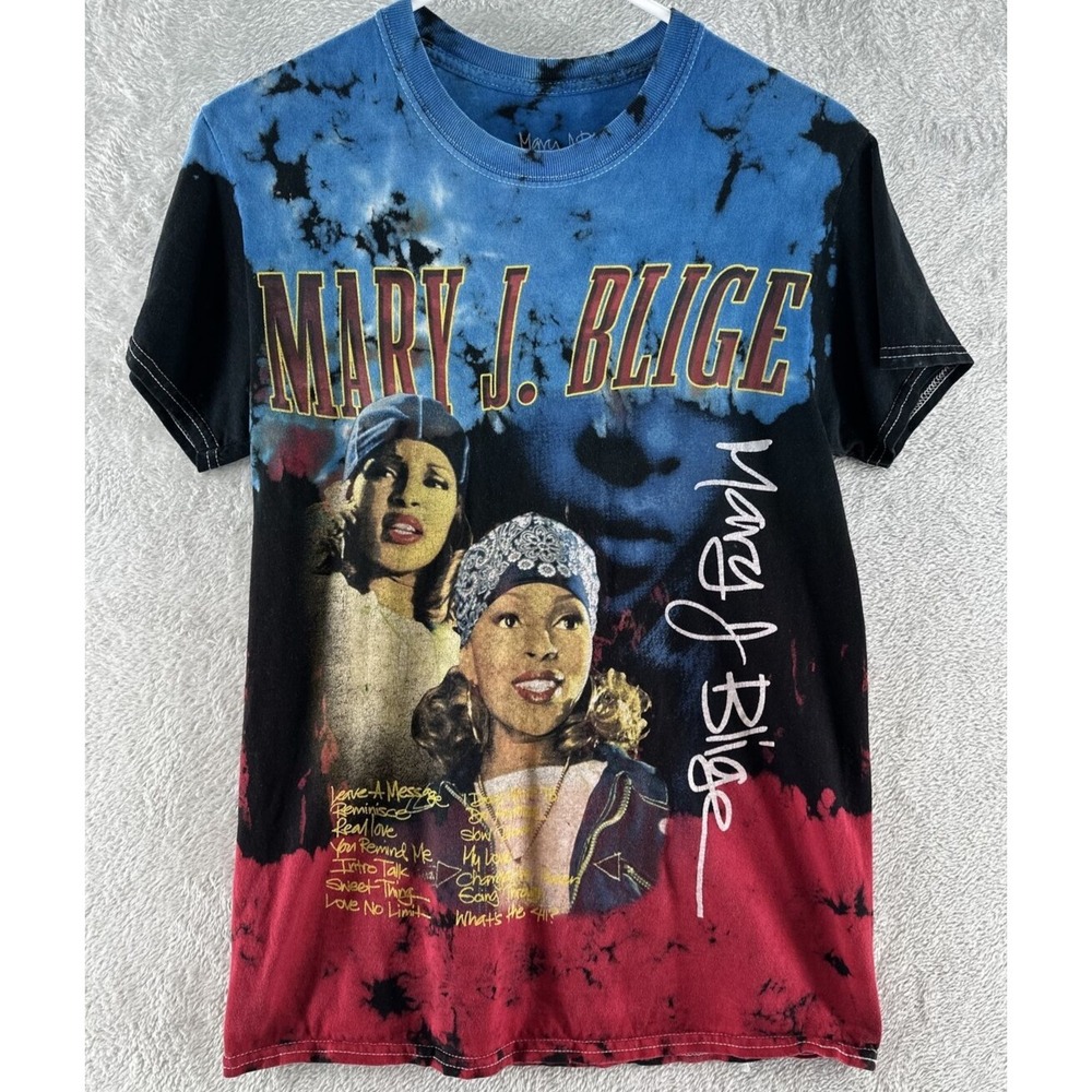 Mary J Blige Shirt Small All Over Graph Black Red Tie Dye Short Sleeve Tee